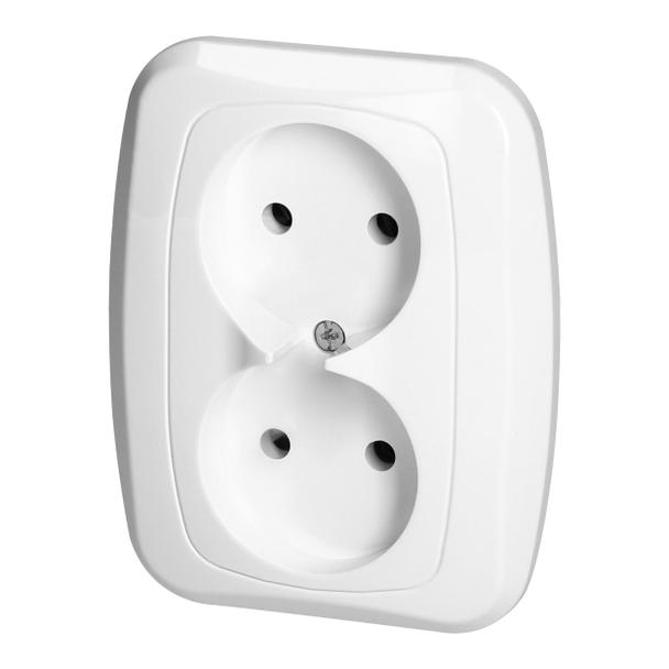 Gniazdo podwójne podtynkowe 2x2p 16A, 250V, ATUT, biały