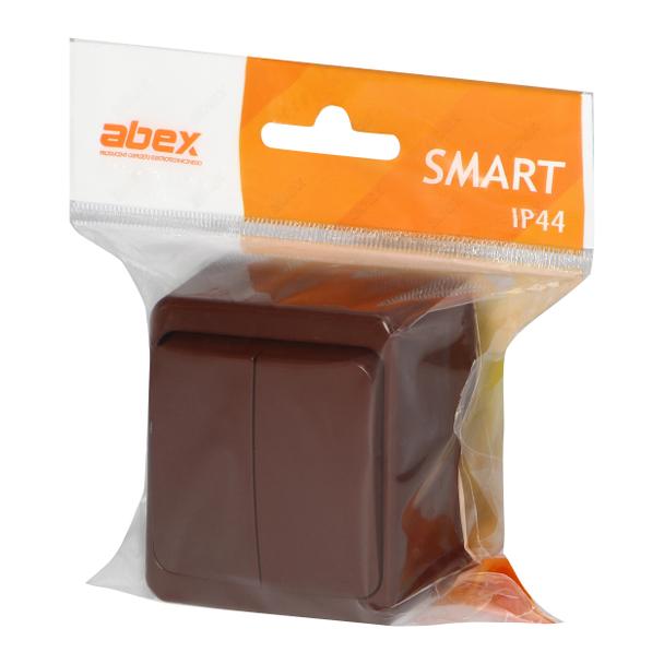 Łącznik podwójny natynkowy 10A, 250V, świecznikowy IP44, SMART, brązowy