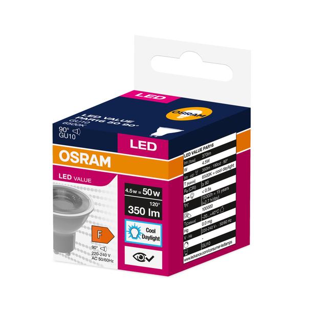 Lampa LED VALUE PAR16 50 90 4,5W/865 230V GU10 BK
