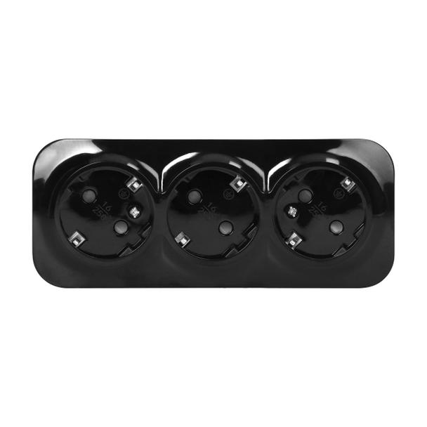 Gniazdo potrójne natynkowe ToDo 2P+Z Schuko IP20, 16A, 230V AC, 16A, 230V AC, czarny, 10 sztuk