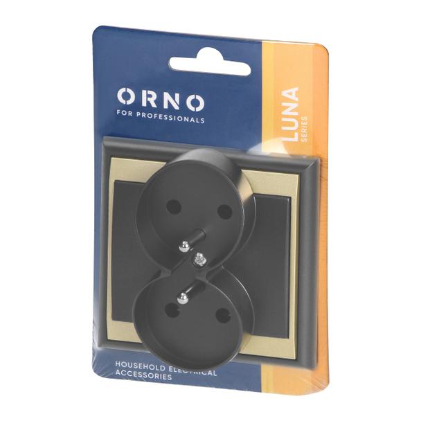Gniazdo podwójne podtynkowe 2x2P+Z Luna, 16A, 250V, PT-6LR, czarny/złoty