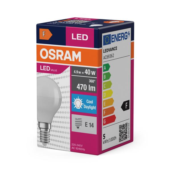 Lampa LED VALUE Classic P40 non-dim plastik 4,9W 865 E14