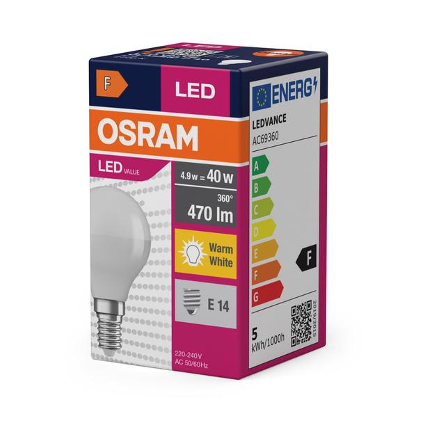 Żarówka LED E14 5/40W 470lm 200° 2700K ciepła biel VALUE OSRAM