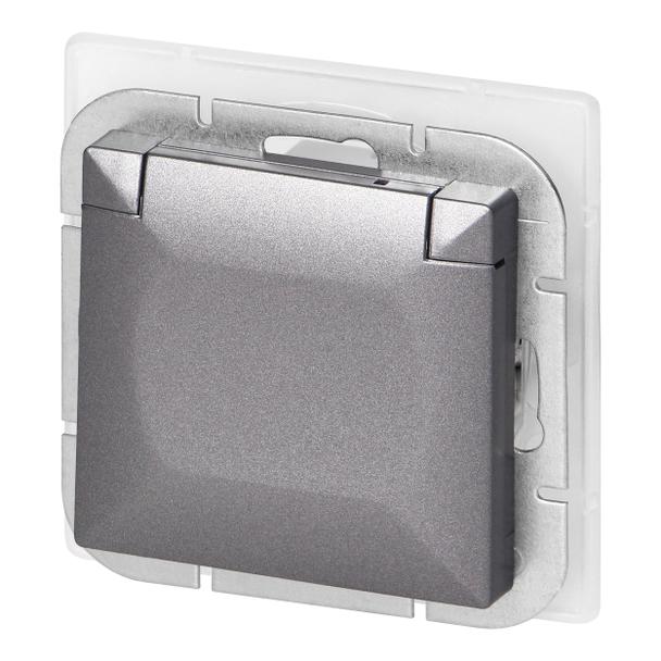 Gniazdo pojedyncze podtynkowe 2P+Z Schuko bryzgoszczelne z klapką Pearl, 16A, 250V, PT-17PH, antracy