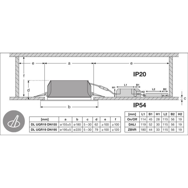 Oprawa DOWNLIGHT UGR19 DN195 PFM 21W 830 DALI WT