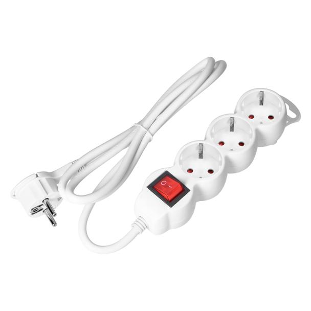 Przedłużacz 3-krotny 2P+Z (Schuko), z wyłącznikiem, 5m H05VV-F 3x1,5mm2, Imax=16A, płaska wtyczka, b