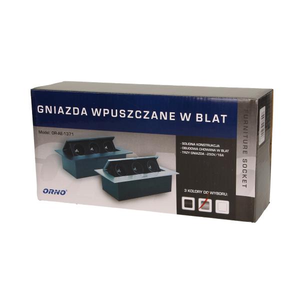 Gniazdo meblowe wpuszczane w blat z płaskim rantem 3x2P+Z srebrne OR-AE-1371/G ORNO