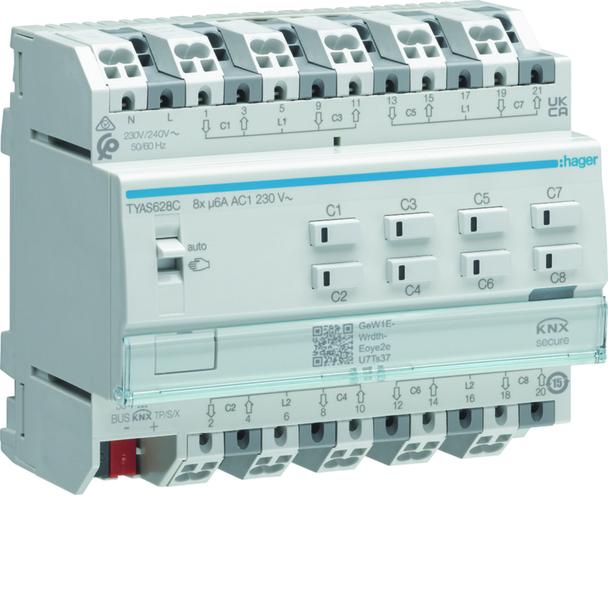 KNX e/s Sterownik żaluzji 8-krotny, 230V AC, KNX secure 6M TYAS628C HAGER