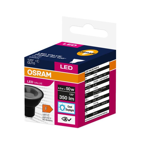 LED VALUE PAR16 50 120 4,5W 865 230V GU10 BK LEDVANCE
