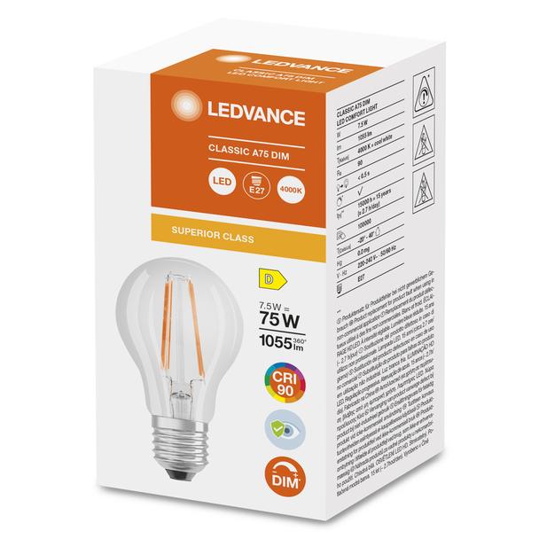 LED COMFORT SUPERIOR CL A FIL 75 dim 7,5W 940 E27 LEDVANCE