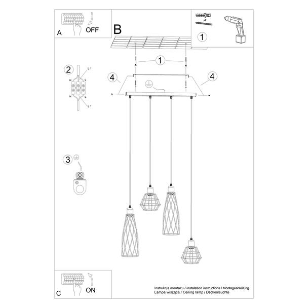 Sollux Lampa wisząca SUBA 4L czarna SL.1167