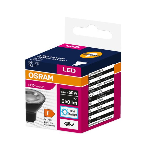 Lampa LED VALUE PAR16 50 36 4,5W/865 230V GU10 BK