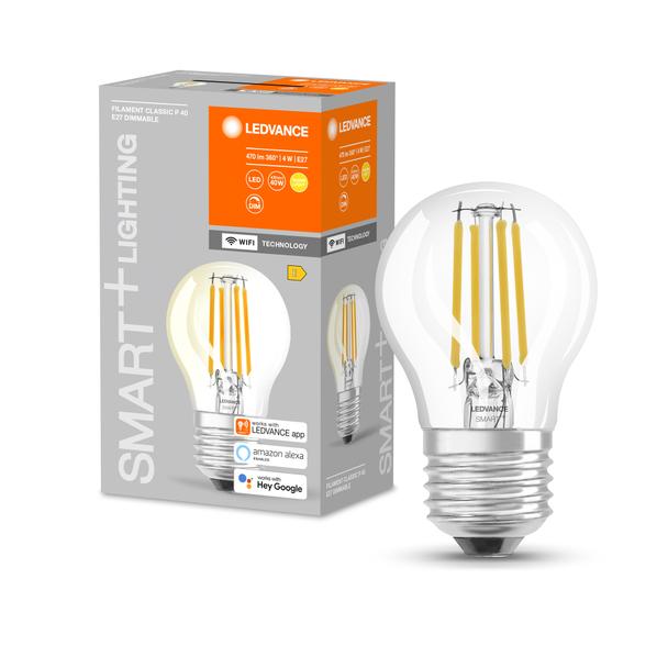 Żarówka LED E27 P40 4W = 40W 2700K Ciepła 470lm 300° Filament SMART+ WIFI Ściemnialna 4058075609792 LEDVANCE