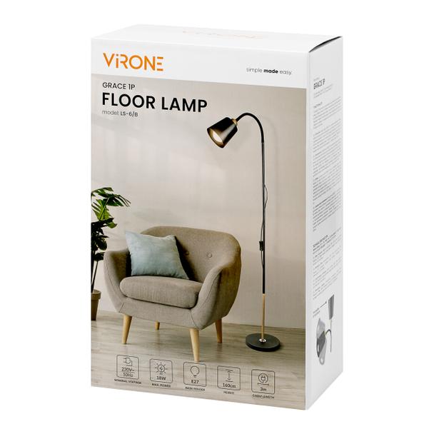 GRACE 1P, lampa podłogowa, E27, max. 18W, 160 cm, czarna