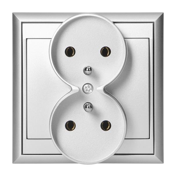 Gniazdo podwójne podtynkowe 2x2P+Z Luna, 16A, 250V, PT-6LR, srebrny