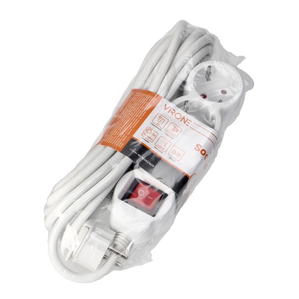Przedłużacz 3-krotny 2P+Z (Schuko), z wyłącznikiem, 5m H05VV-F 3x1,5mm2, Imax=16A, płaska wtyczka, b