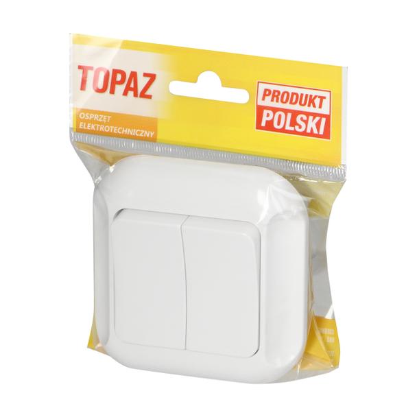 Łącznik podwójny podtynkowy 10A, 250V, świecznikowy, TOPAZ, biały