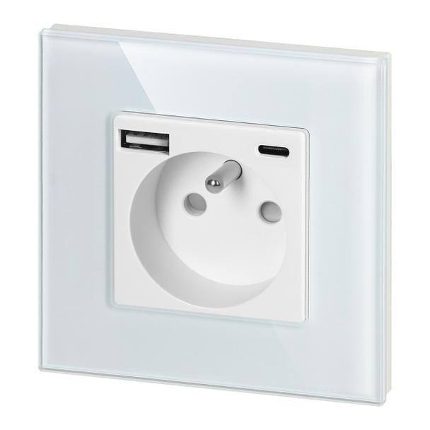 Gniazdo pojedyncze 2P+Z, USB-A + USB-C, PD, max. 20W, biały