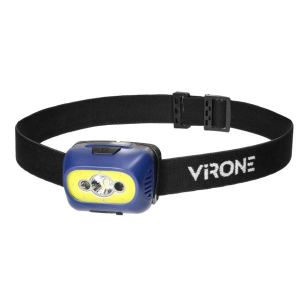 Latarka czołowa COB+LED, ładowanie USB, czujnik ruchu, niebieska
