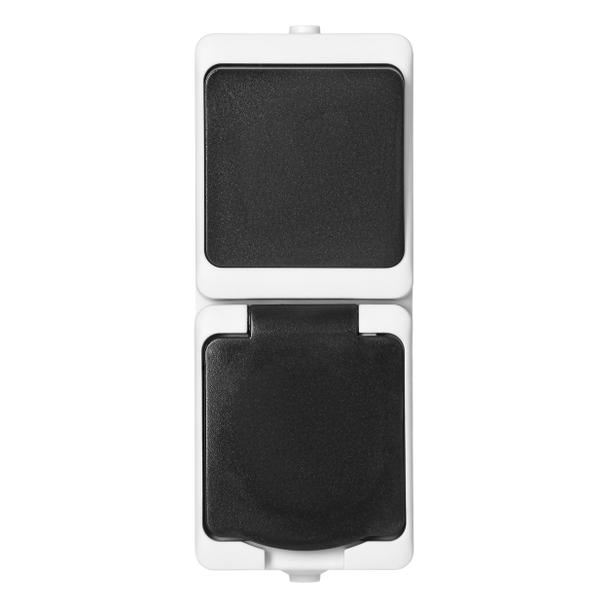 Łącznik jednobiegunowy + Gniazdo 2P+Z AQUATIC MINI IP54, 10A/16A, 230V AC, biało-czarne
