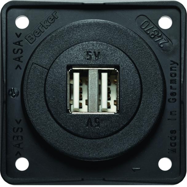 Integro Gniazdo USB ładowania podwójne, 12V, 3A; czarny mat, mechanizm czarny