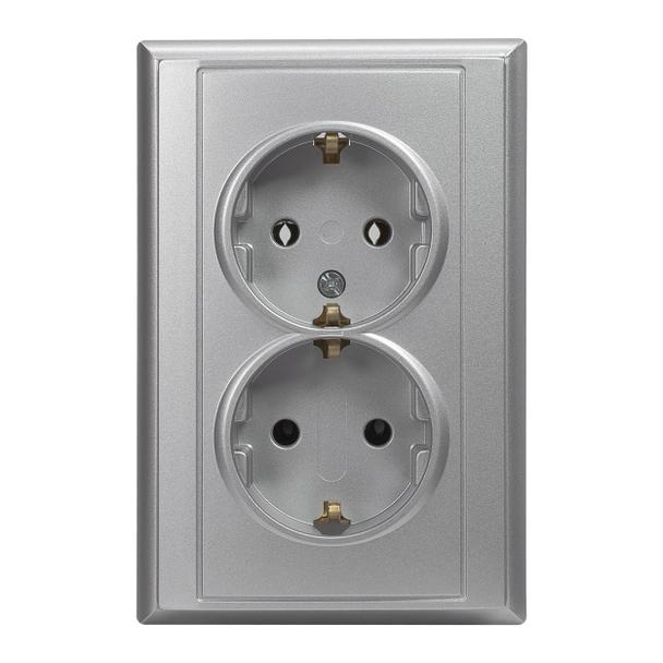 Gniazdo podwójne podtynkowe 2x2P+Z, Schuko Luna, 16A, 250V, PT-7L, srebrny