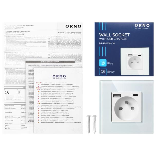 Gniazdo pojedyncze 2P+Z, USB-A + USB-C, PD, max. 20W, biały