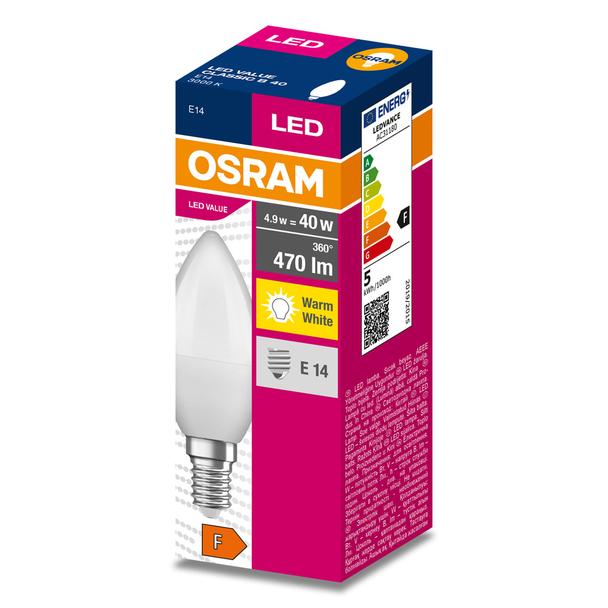 Żarówka LED E14 świeczka 4,9W 470lm 220° 3000K ciepła biel VALUE OSRAM