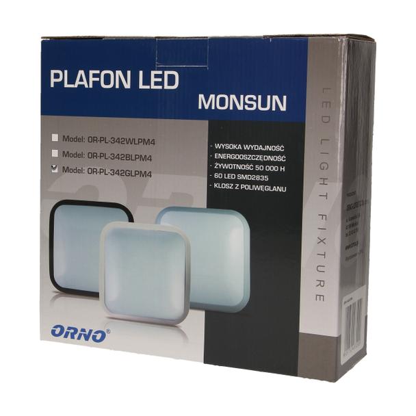 Plafon MONSUN LED 60 SMD2835 szary IP66 klosz poliwęglan mleczny OR-PL-342GLPM4 ORNO