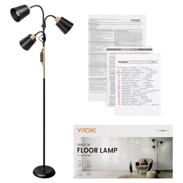 GRACE 3P, potrójna lampa podłogowa, 3xE27, max. 3x18W, 192 cm, czarna