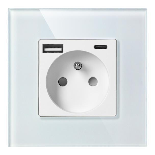 Gniazdo pojedyncze 2P+Z, USB-A + USB-C, PD, max. 20W, biały
