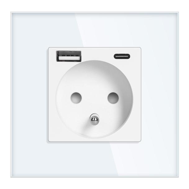 Gniazdo pojedyncze 2P+Z, USB-A + USB-C, PD, max. 20W, biały
