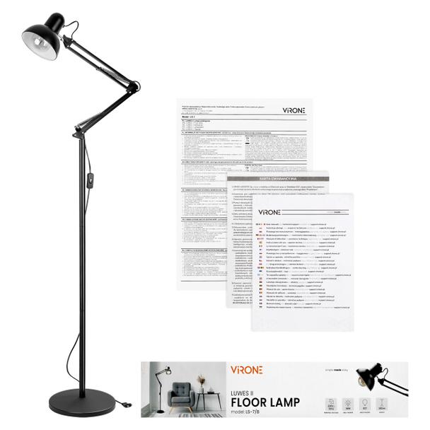 LUWES II, lampa podłogowa, E27, max. 18W, 182 cm, czarna