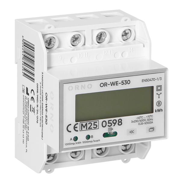 3-fazowy licznik energii elektrycznej, 100A, port RS-485, MID, 4 moduły, wielotaryfowy DIN TH-35mm,