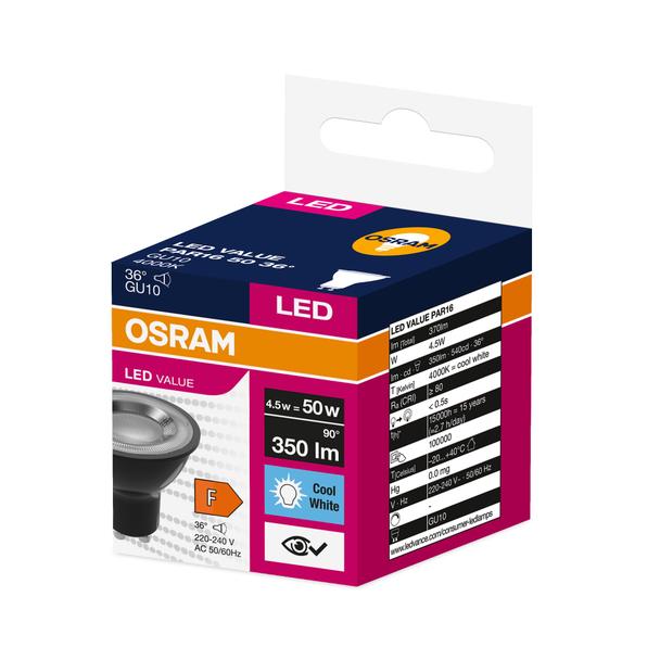 LED VALUE PAR16 50 36 4,5W 840 230V GU10 BK LEDVANCE