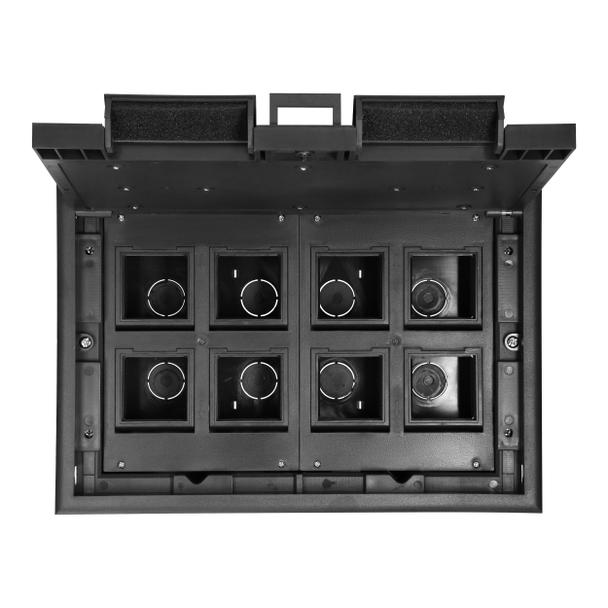 Puszka podłogowa na gniazda modułowe 8 x 45x45mm lub 16 x 22,5x45mm, pokrywa: materiał własny, czarn