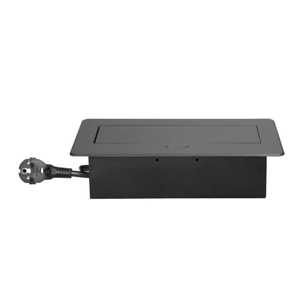 Gniazda meblowe wpuszczane w blat z płaskim frezowanym rantem, ładowarką USB i przewodem 1,5m, 2x2P+