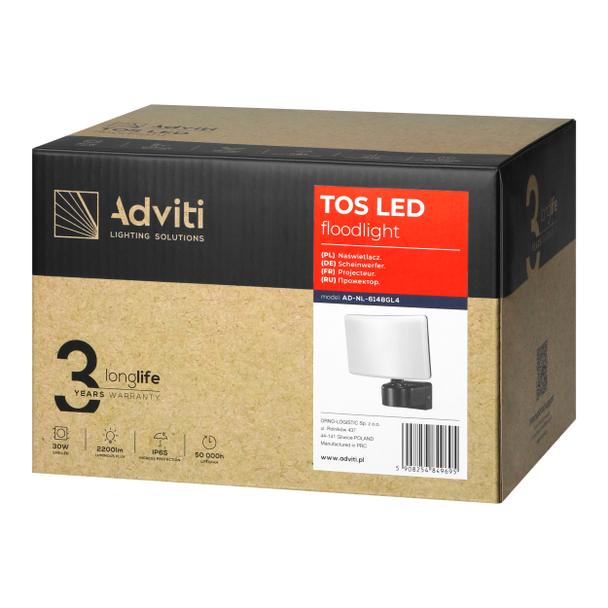 TOS LED 30W naświetlacz ogrodowy LED, 2200lm, IP65, 4000K, PC, szary