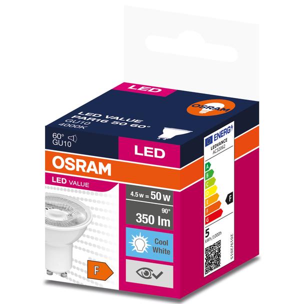 Żarówka LED GU10 4,5W 60° 350 lm 4000K  neutralna biel VALUE OSRAM