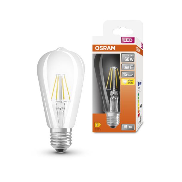 Lampa LED, klasyczny kształt bańki Edison 7W 827 230V szkło przezroczyste E27