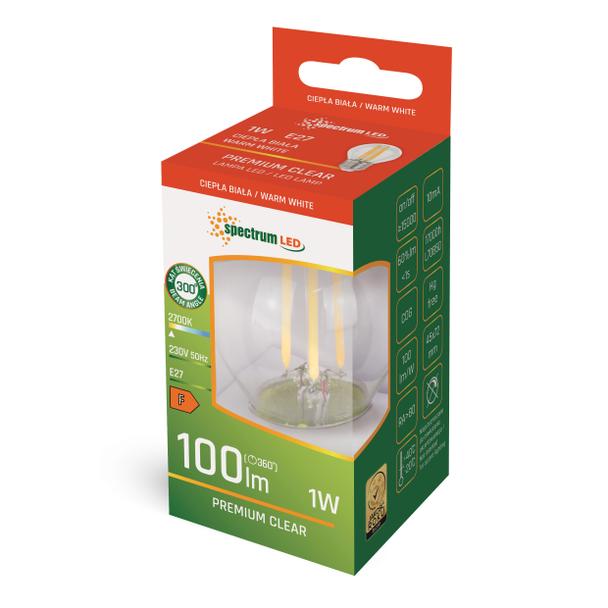 ŻARÓWKA LED KULKA E-27 230V 1W COG WW CLEAR SPECTRUM