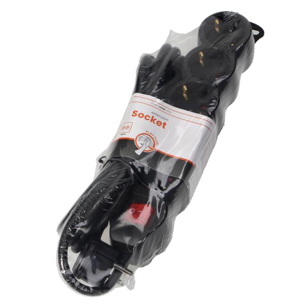 Przedłużacz 5-krotny 2P+Z (Schuko), z wyłącznikiem, 3m H05VV-F 3x1,5mm2, Imax=16A, płaska wtyczka, c