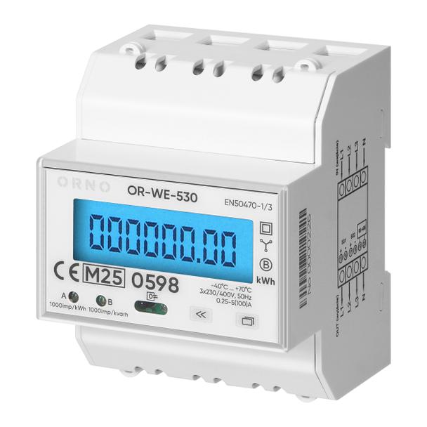 3-fazowy licznik energii elektrycznej, 100A, port RS-485, MID, 4 moduły, wielotaryfowy DIN TH-35mm,