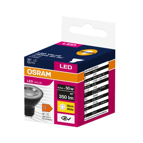 LED VALUE PAR16 50 36 4,5W 827 230V GU10 BK LEDVANCE