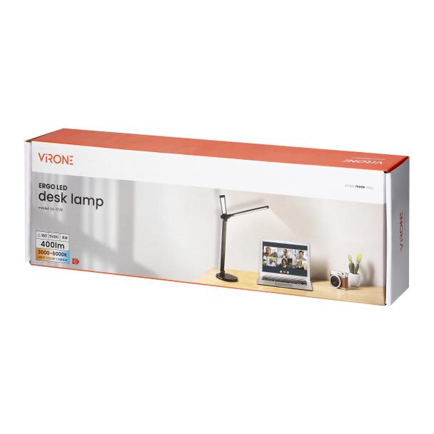 ERGO LED, lampka biurkowa z ładowarką USB, 8W, 400lm, 3000-4000-6000K, zmiana barwy światła, funkcja