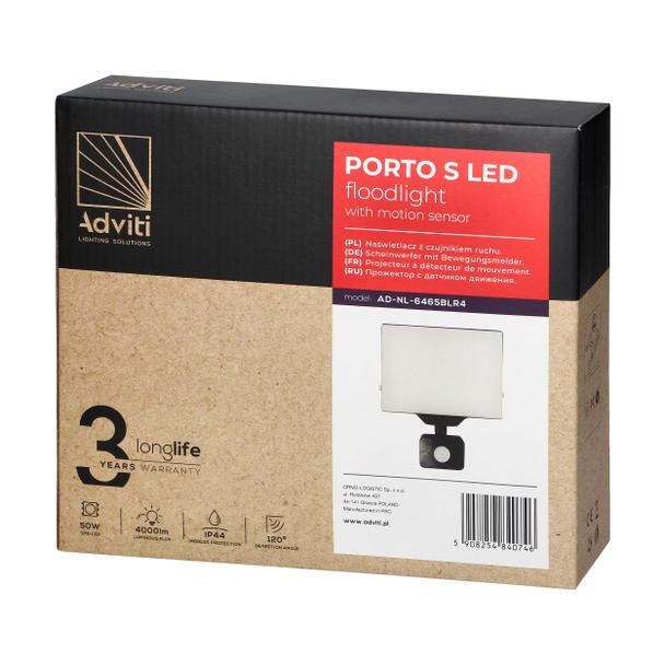 PORTO S LED 50W naświetlacz z PIR, 4000lm, IP44, 4000K, aluminium + poliwęglan AD-NL-6465BLR4 ORNO