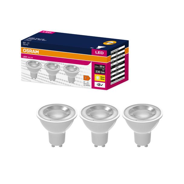 Żarówka LED x3 PAR16 Reflektor GU10 2.8W = 35W 230lm 2700K Ciepła 60° VALUE Osram