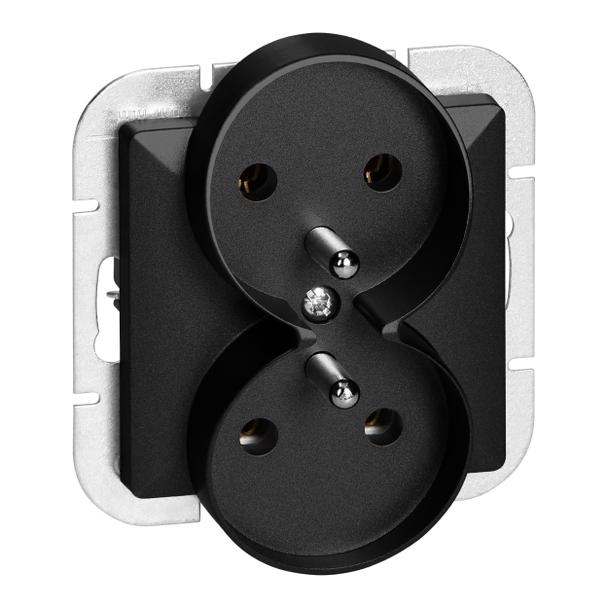Gniazdo podwójne podtynkowe 2x2P+Z Pearl, 16A, 250V, PT-6 PR, czarny