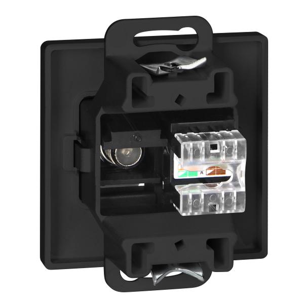 Gniazdo pojed. typu F + Gniazdo 1xRJ45 Cat6 Pearl, TV/F+RJ45/P, czarny