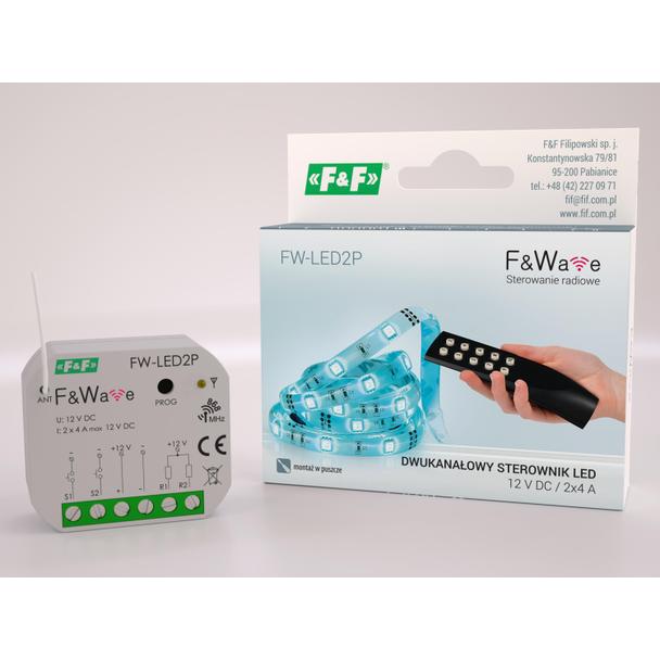 Radiowy dwukanałowy sterownik LED 12V - montaż PDT 10-16V DC FW-LED2P F&F